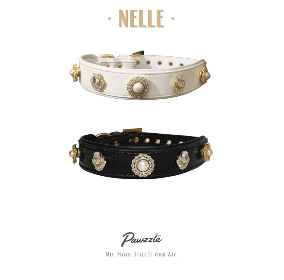 Classic French-Inspired Pet Collar with 5 Charms