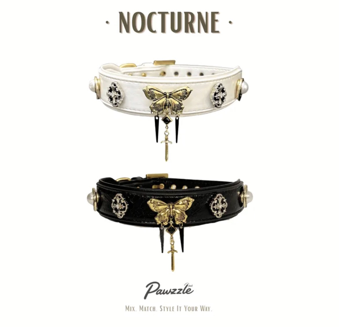 Classic French-Inspired Pet Collar with 5 Charms