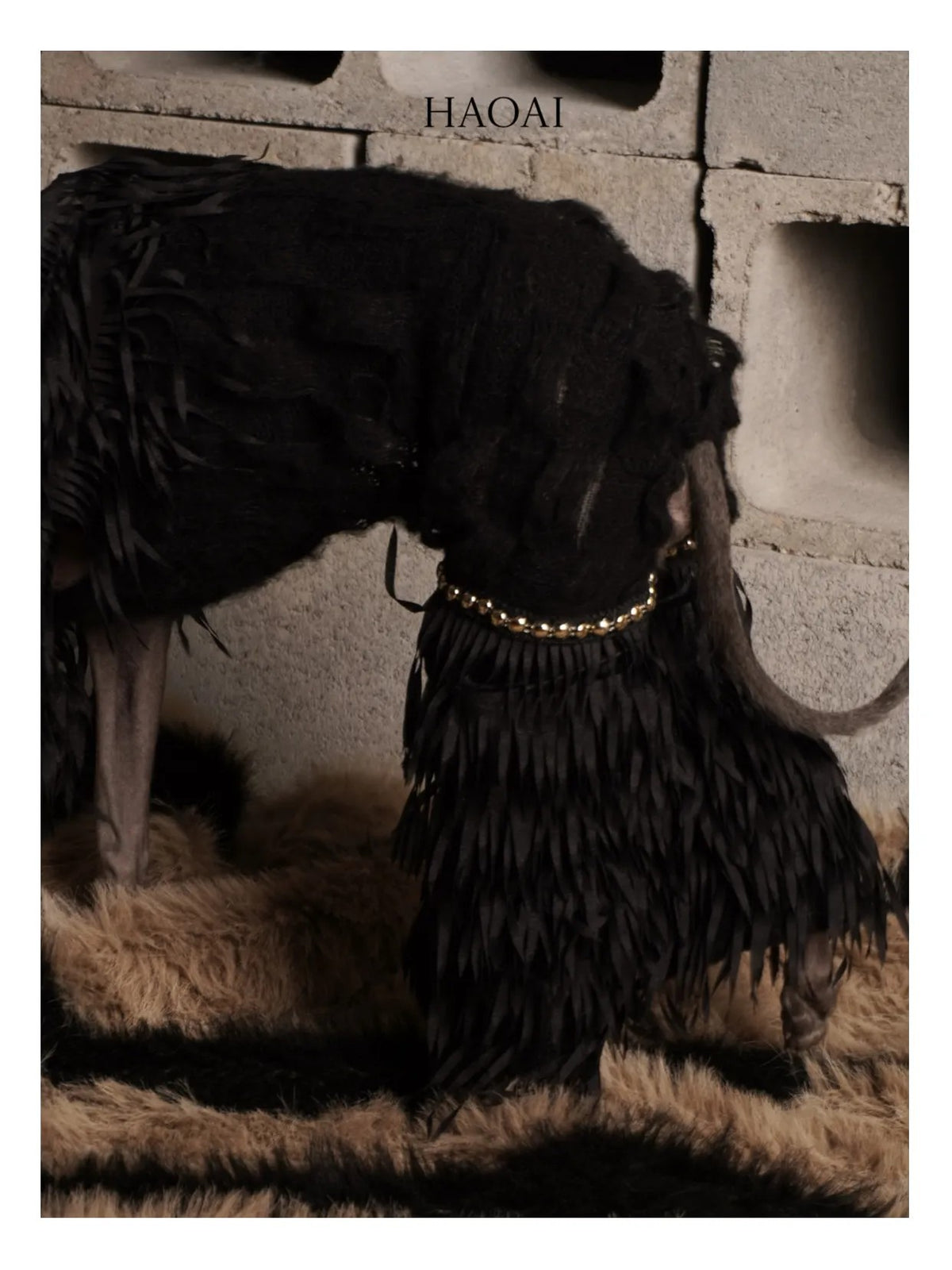 Black Mohair Look Open Knit Dog Onesie view 9