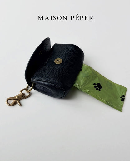 Togo Leather Brass Dog Poop Bag Holder