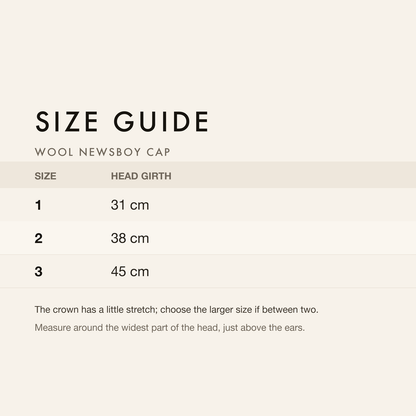 Size guide with head girth in centimetres and inches
