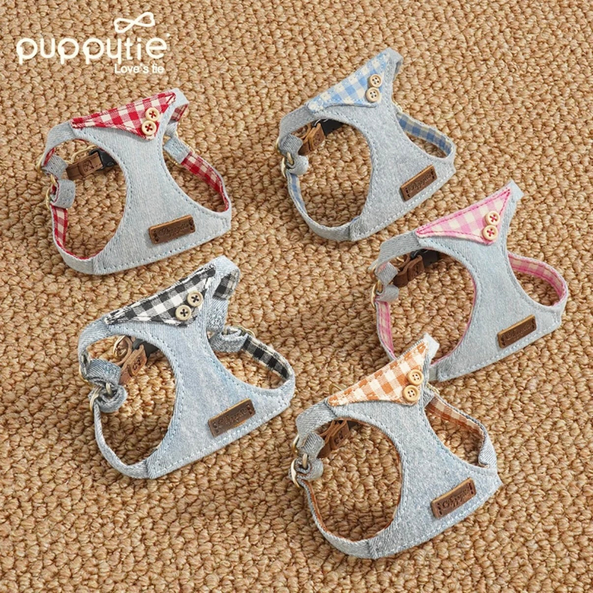 Puppytie Denim Dog Harness & Leash Set