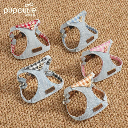 Conjunto de arnés y correa de mezclilla Puppytie para perros