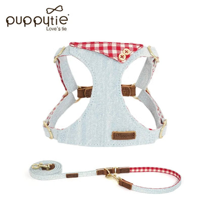 Conjunto de arnés y correa de mezclilla Puppytie para perros
