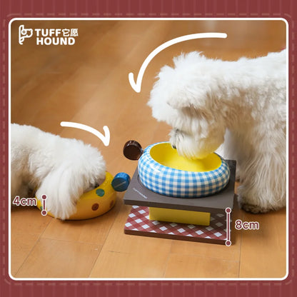 TUFFHOUND Cuenco de cerámica elevado para mascotas con soporte de madera