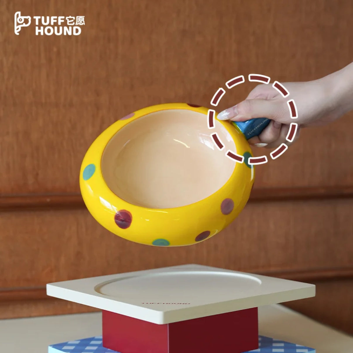 TUFFHOUND Raised Ceramic Pet Bowl with Wood Stand