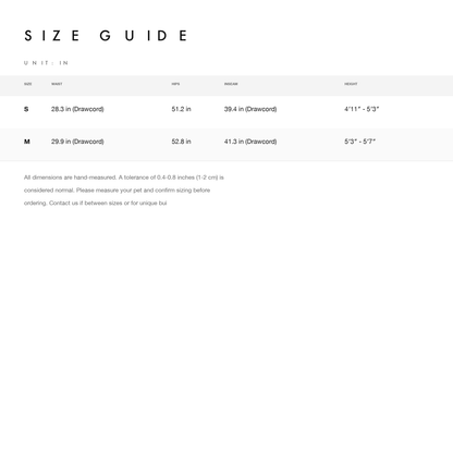 Size chart — measurements for Snuggsoul Matching Embroidered Wide-Leg Joggers