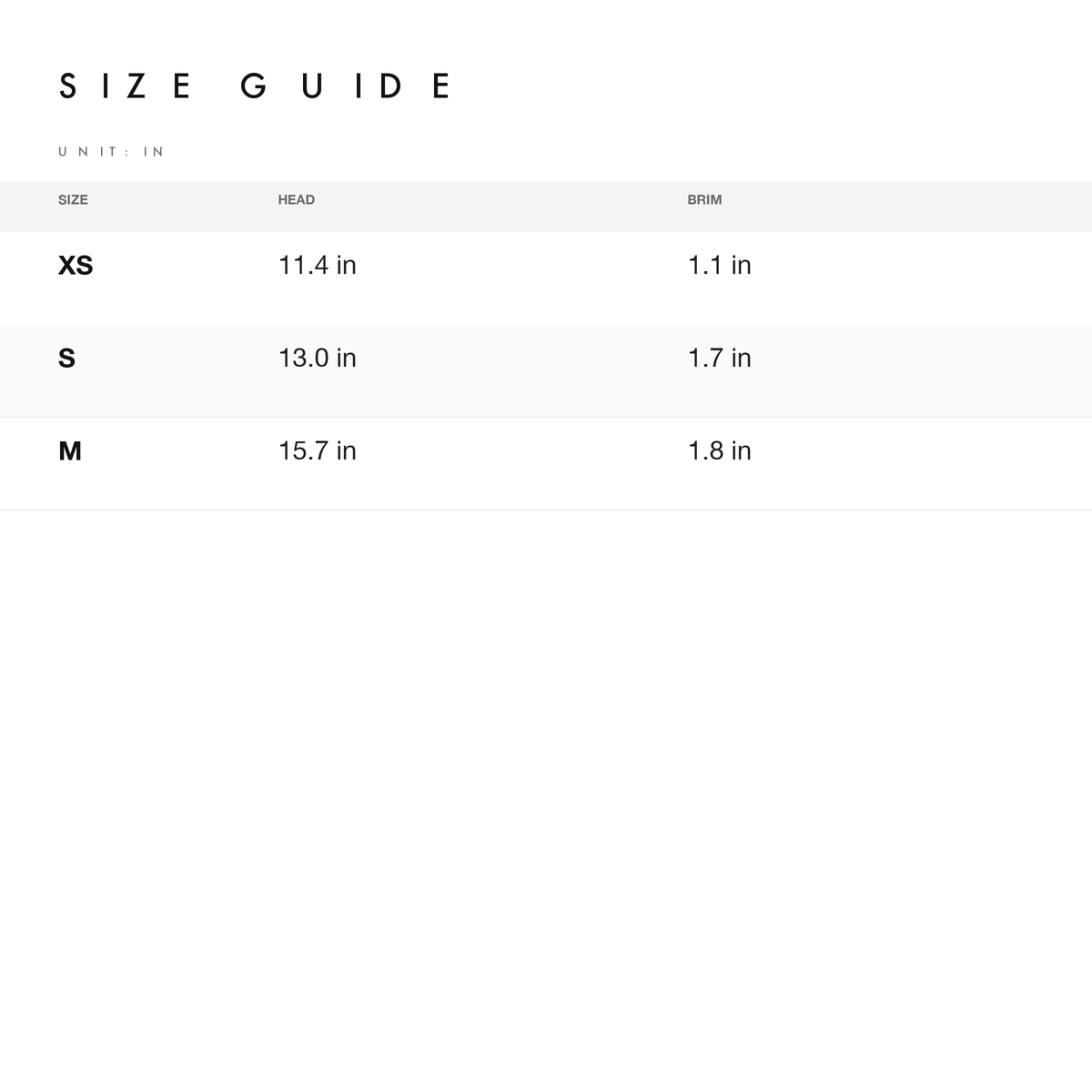 Size chart — measurements for LAZY EAZY Pet Mesh Bucket Hat