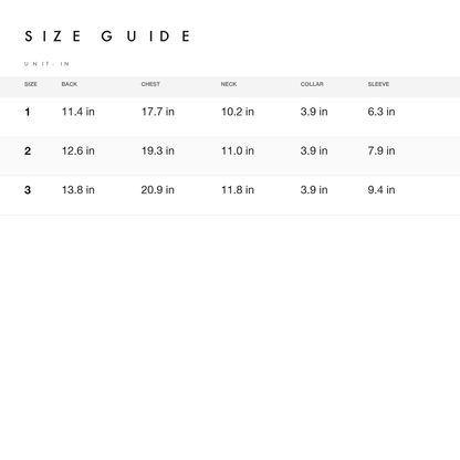 Size chart — measurements for ARGOL Wool Trench Coat for Dogs