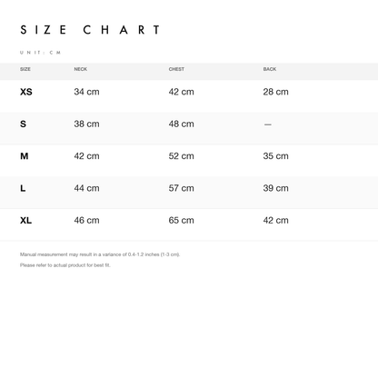 Size chart — measurements for FinFin Lake 2.0 Water-Repellent Cooling Vest