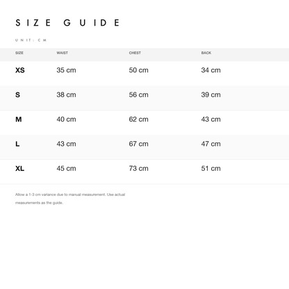 Size chart — measurements for Four-Leg Utility Dog Coat with Contrast Stitching