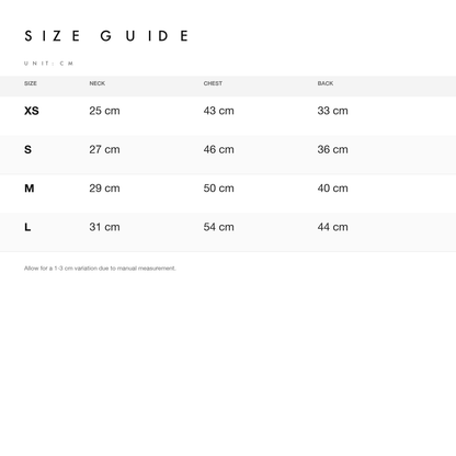 Size chart — measurements for Cotton Corduroy Dog Jacket with Floral Lining