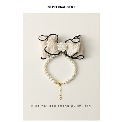 Collar de Mascota con Perlas y Moño