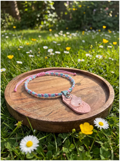 Handwoven Rose Quartz Pet Necklace Collar