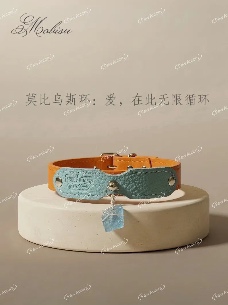 Möbius Colorblock Crystal Leather Pet Collar Necklace