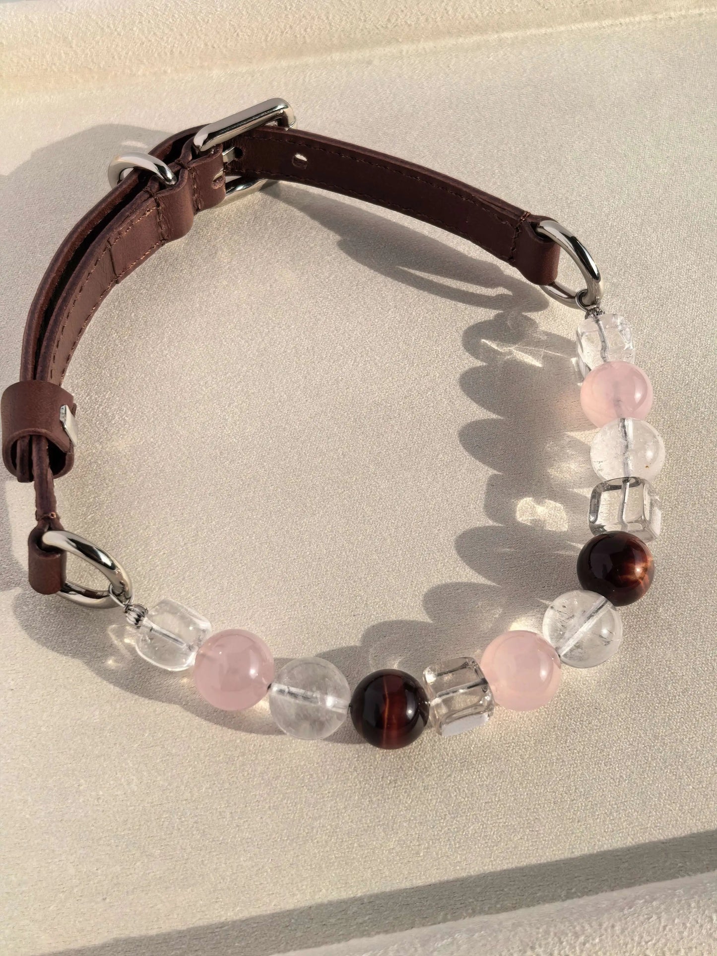 Rose Quartz Tiger Eye Pet Necklace Collar