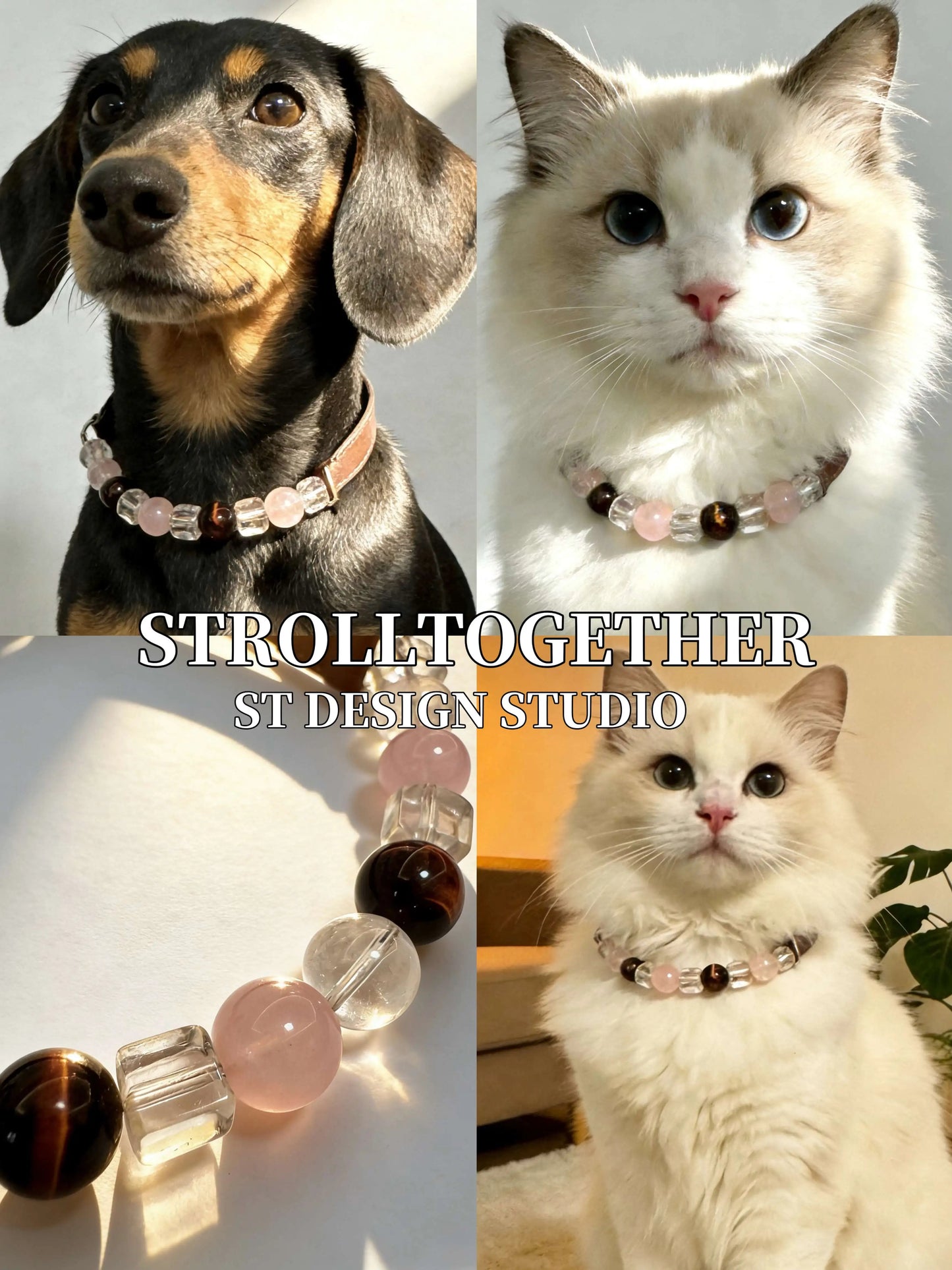 Rose Quartz Tiger Eye Pet Necklace Collar
