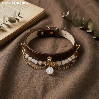 Personalized White Agate Leather Pet Collar