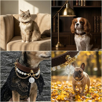 Personalized White Agate Leather Pet Collar