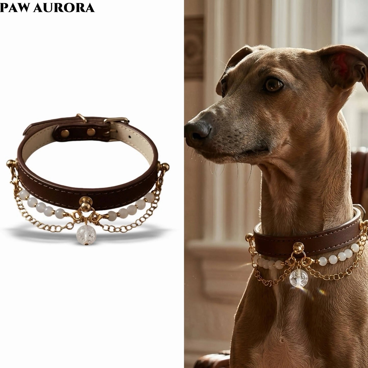 Personalized White Agate Leather Pet Collar