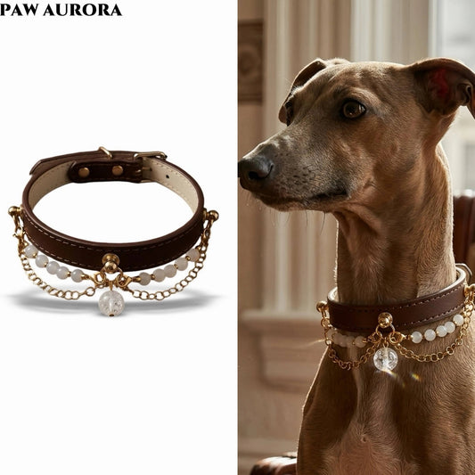 Personalized White Agate Leather Pet Collar