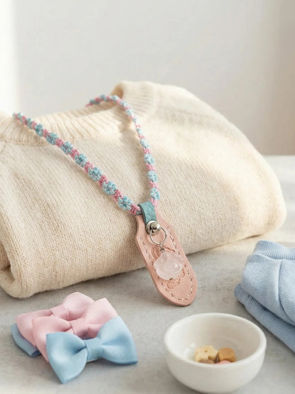 Handwoven Rose Quartz Pet Necklace Collar