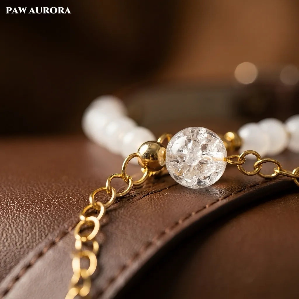 Personalized White Agate Leather Pet Collar