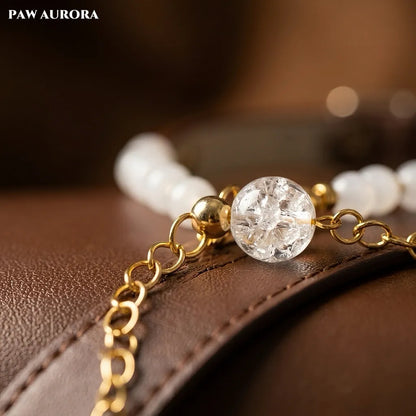 Personalized White Agate Leather Pet Collar