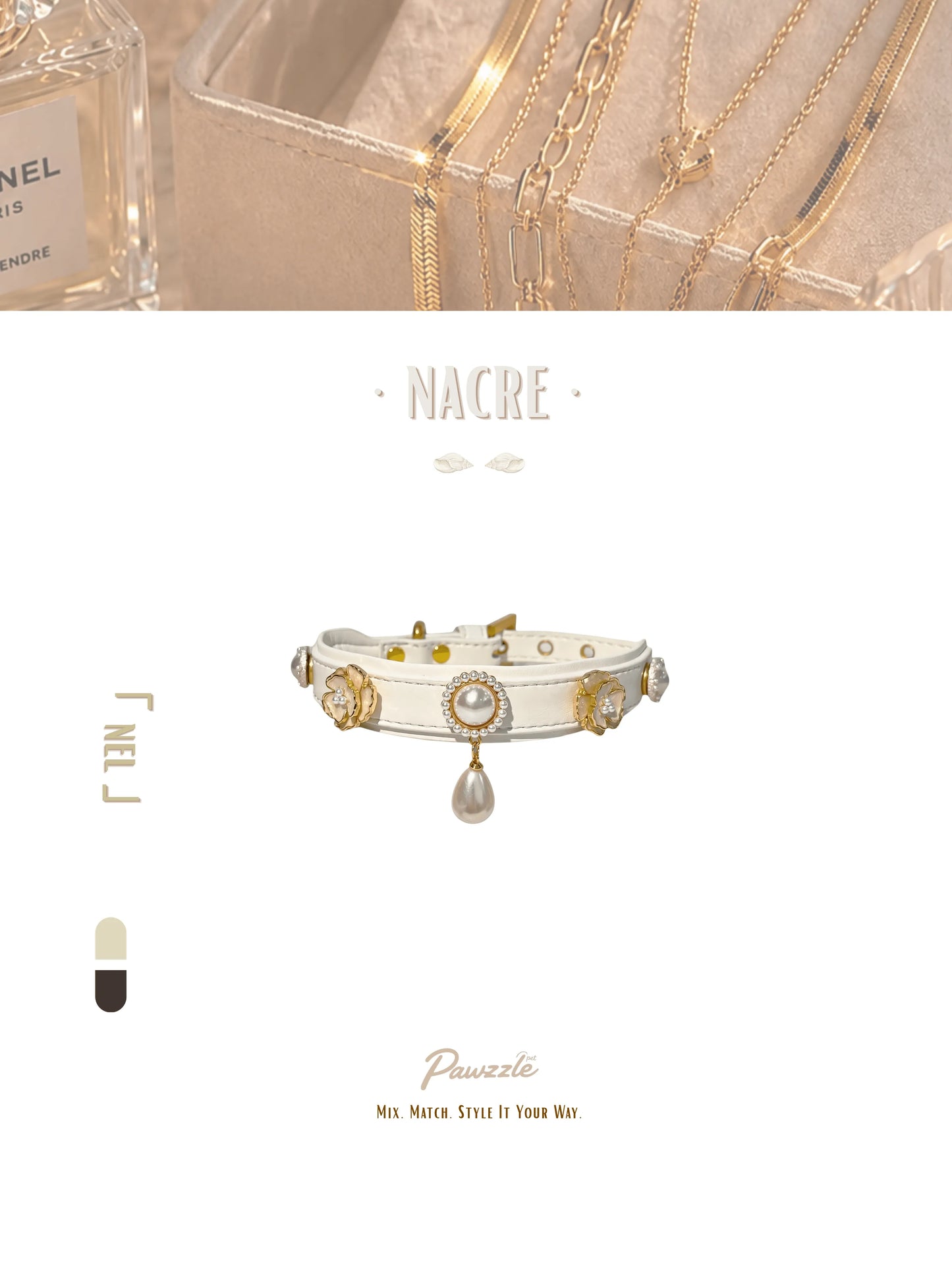 Classic French-Inspired Pet Collar with 5 Charms