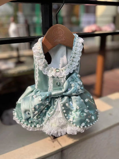 Vestido para mascota de triacetato verde menta con cuentas