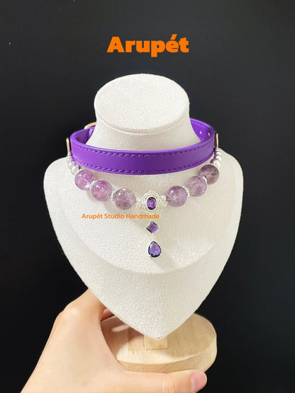 Amethyst Leather Pet Collar Necklace & Matching Bracelet