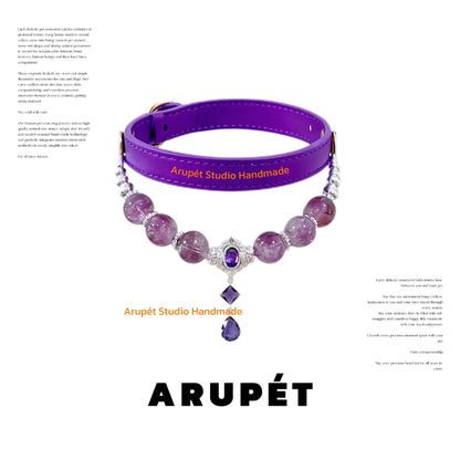 Amethyst Leather Pet Collar Necklace & Matching Bracelet