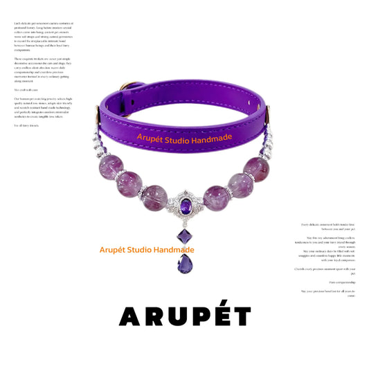 Amethyst Leather Pet Collar Necklace & Matching Bracelet