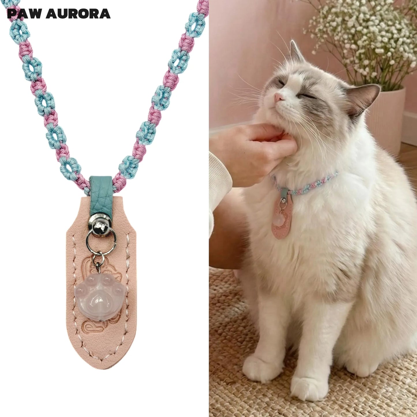 Handwoven Rose Quartz Pet Necklace Collar