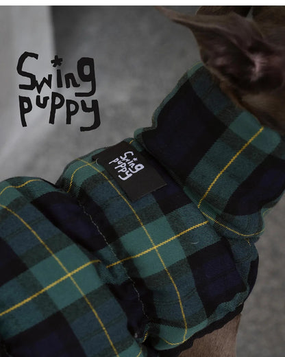 Green Plaid Dog Down Coat